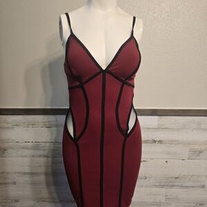 Love Culture Burgundy and Black Bodycon Dress